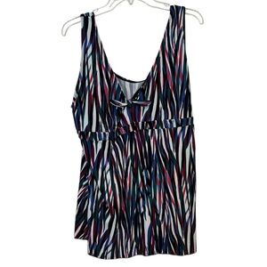 Simply Emma Black and Multicolor one piece plus size swimsuit flowy overlay 3X